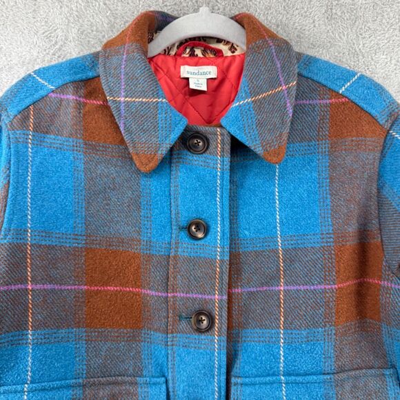Sundance Jacket Womens S Plaid Blue Rolaine Quilted Lined Patch Pocket Button - Picture 3 of 16